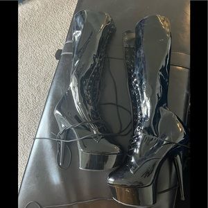 Platform Knee High Fake Leather Boots